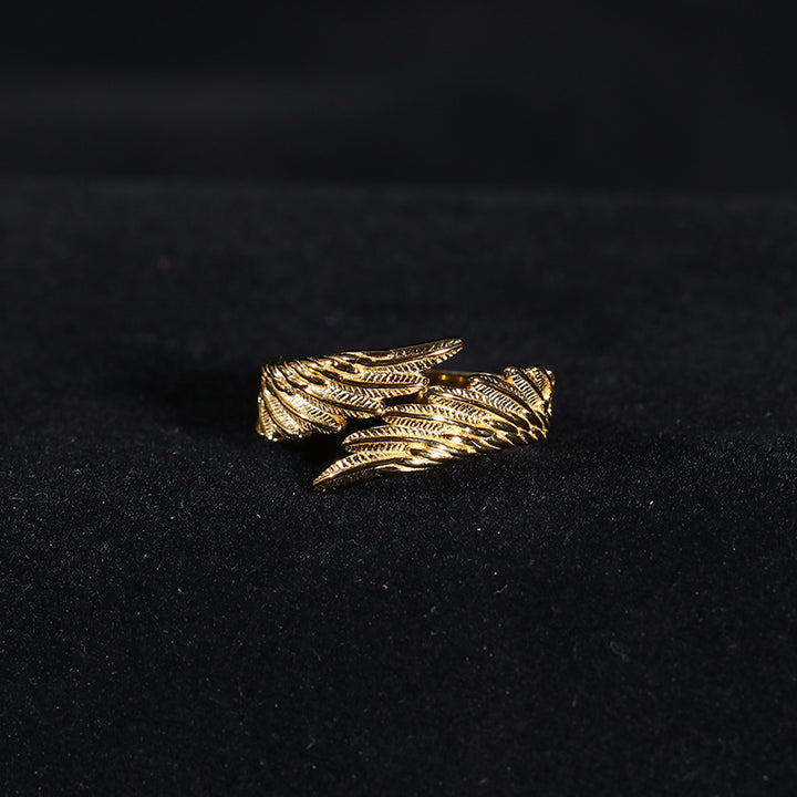 925 Sterling Silver Angel Wing Ring - Adjustable Feather Ring.