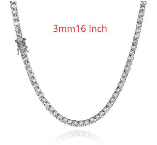 Tennis Chain 925 Silver CZ Stones 3mm 4mm 5mm Hip Hop Unisex