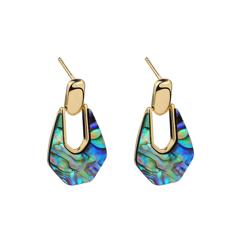 925 Sterling Silver Abalone Shell Earrings - Iridescent Paua Shell Drop Earrings.
