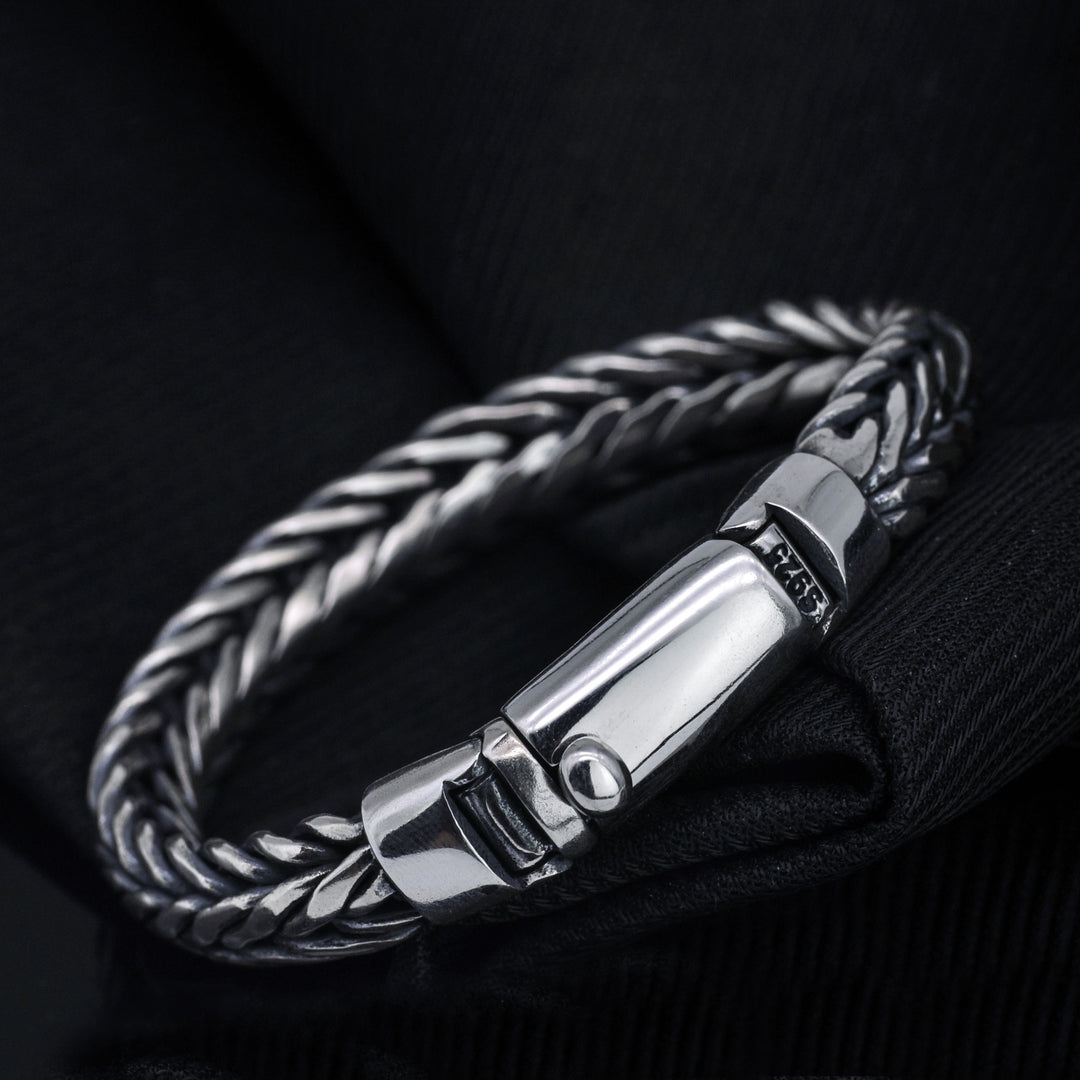 Heavy 925 Silver Woven Bracelet for Men with Lock | Banabella.