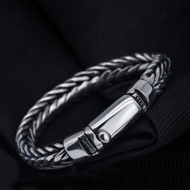 Heavy 925 Silver Woven Bracelet for Men with Lock | Banabella.