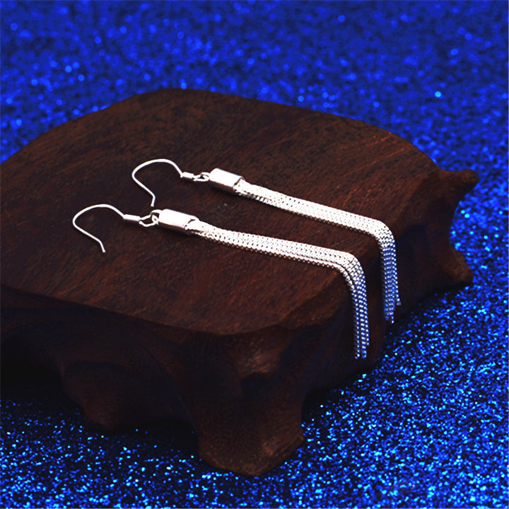 925 Sterling Silver Long Tassel Earrings - Ethnic Style Threader Earrings.