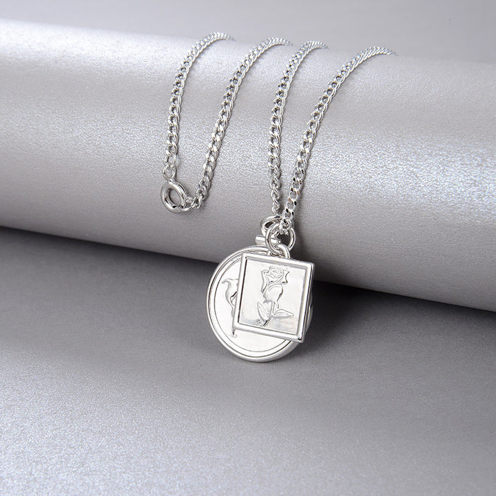 Retro Rose Coin Pendant - 925 Silver or Gold Plated Necklace for Women