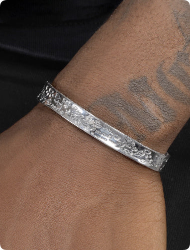 925 Sterling Silver Graffiti Bracelet Men's Hip-hop Retro.