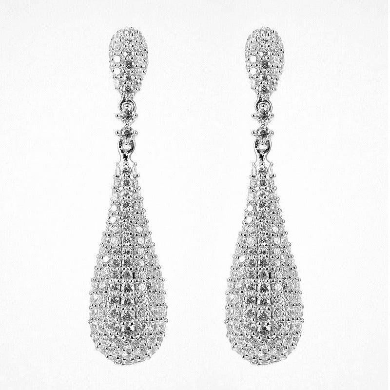 Long Teardrop 925 Silver 18K White Gold Plated Earrings