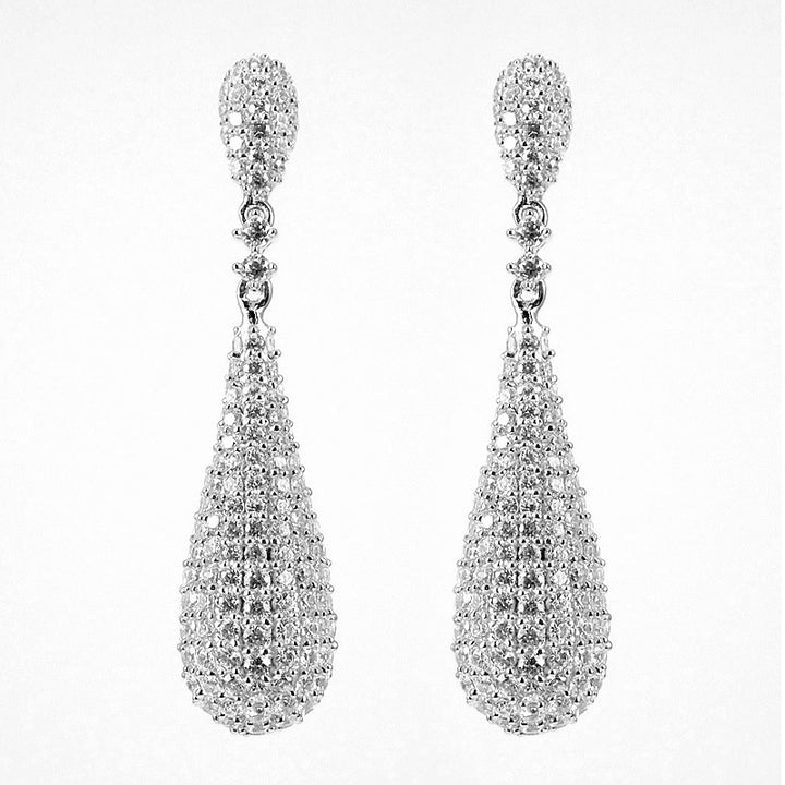 Long Teardrop 925 Silver 18K White Gold Plated Earrings