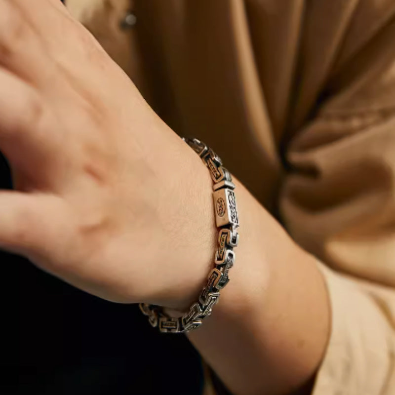 925 Sterling Silver Six Character Mantra Transport Bracelet.