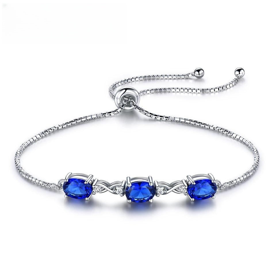 Blue Crystal Adjustable Bracelet 925 Sterling Silver Women