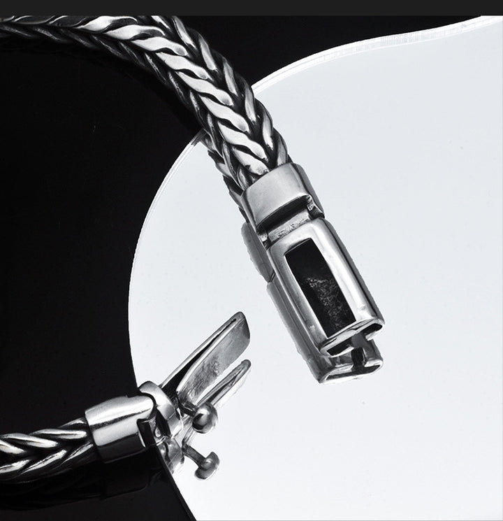 Heavy 925 Silver Woven Bracelet for Men with Lock | Banabella.