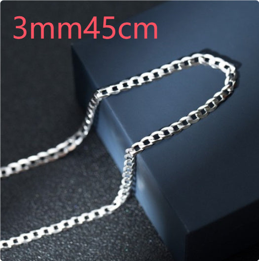 S925 Sterling Silver Simple Trendy Men's Curb Necklace Domineering Cuban Clavicle Chain.