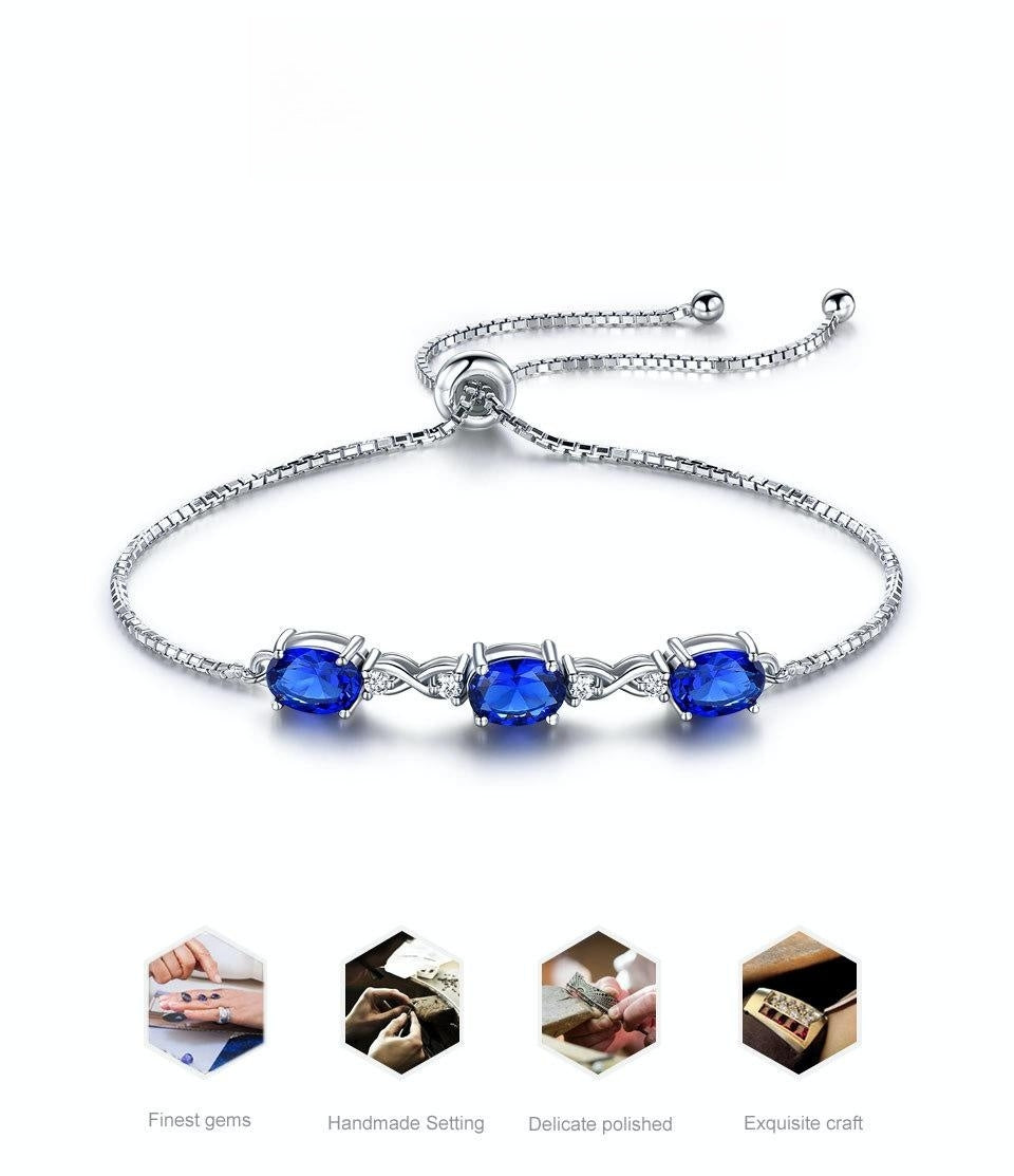 Blue Crystal Adjustable Bracelet 925 Sterling Silver Women