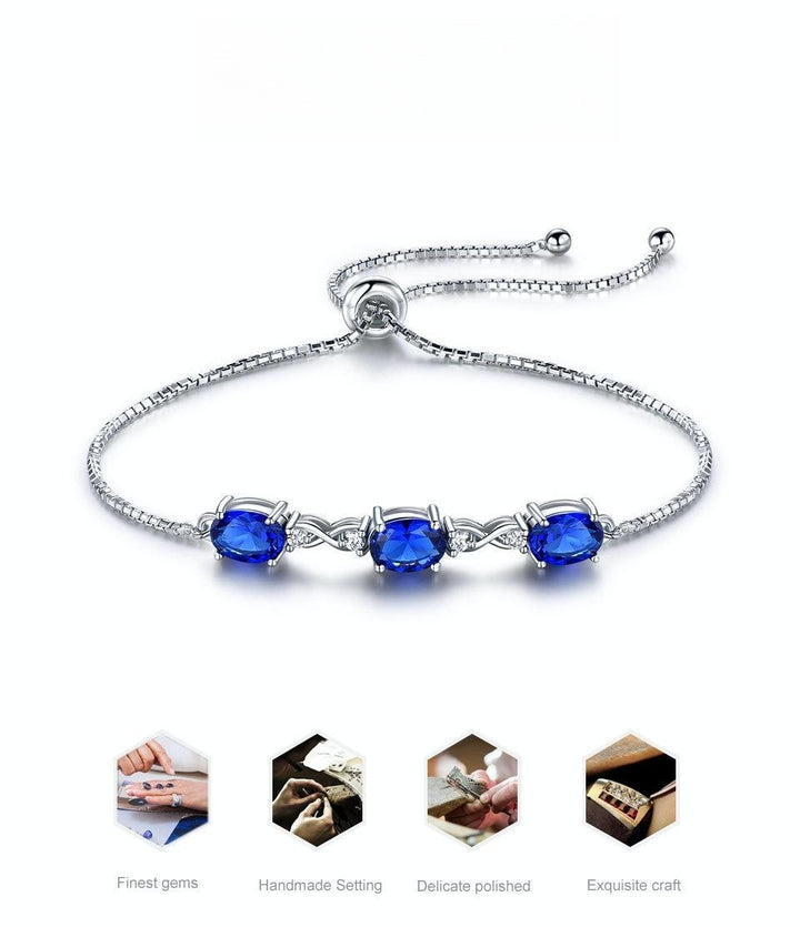 Blue Crystal Adjustable Bracelet 925 Sterling Silver Women