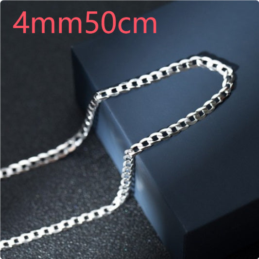 S925 Sterling Silver Simple Trendy Men's Curb Necklace Domineering Cuban Clavicle Chain.