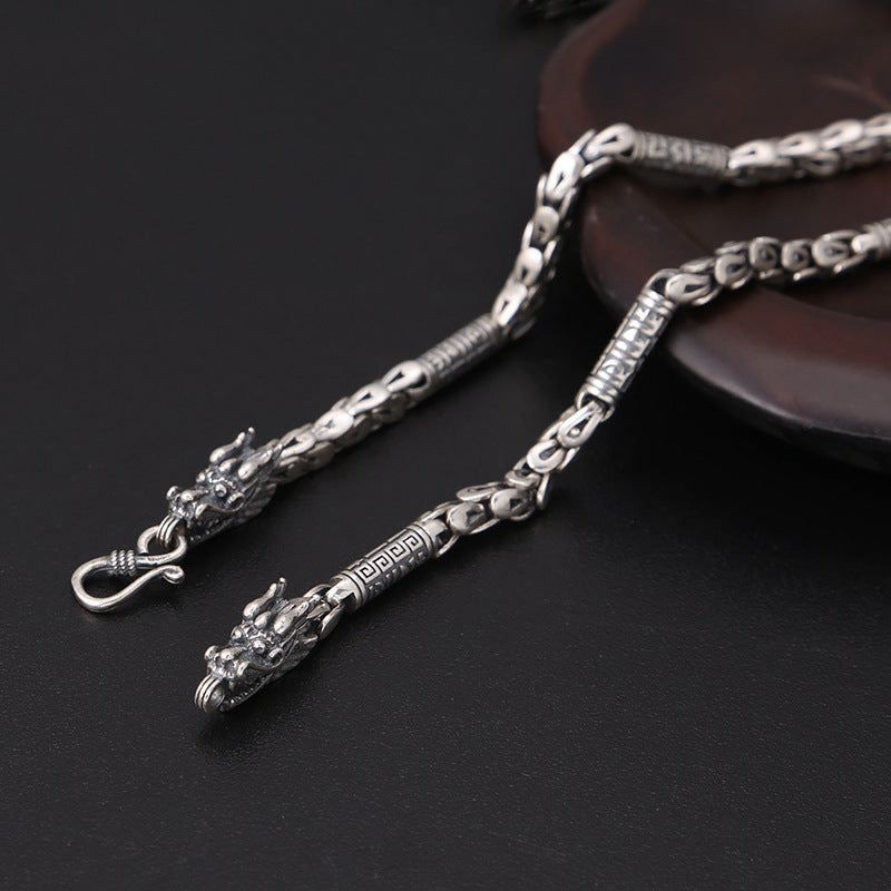 925 Sterling Silver Dragon Necklace - Thai Silver Cable Chain Necklace for Men.