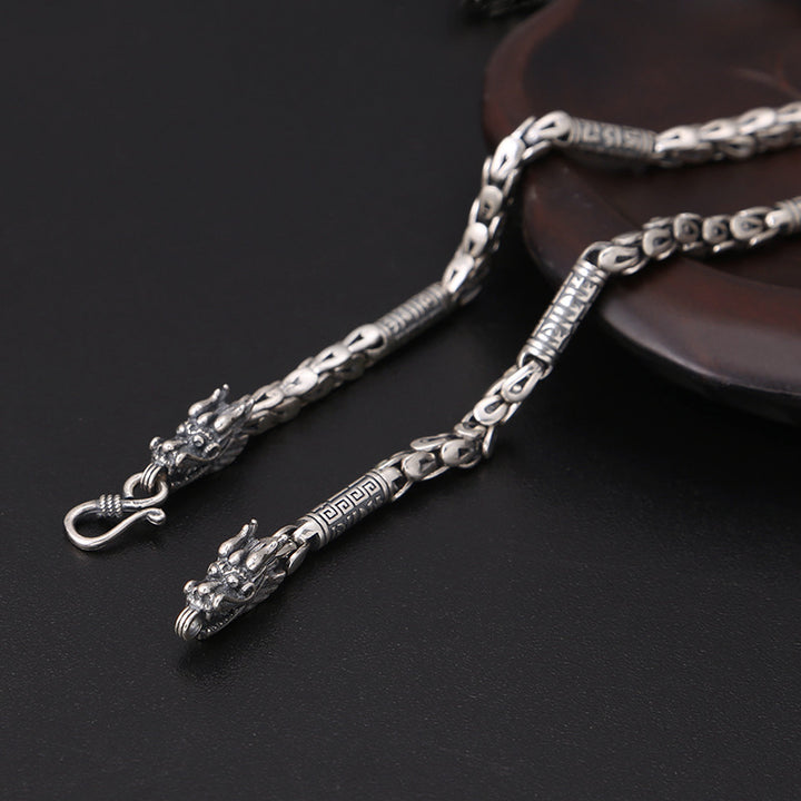 925 Sterling Silver Dragon Necklace - Thai Silver Cable Chain Necklace for Men.