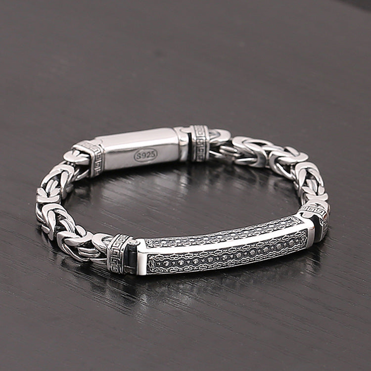 925 Sterling Silver Keel Chain Bracelet - Thai Silver Retro ID Bracelet.