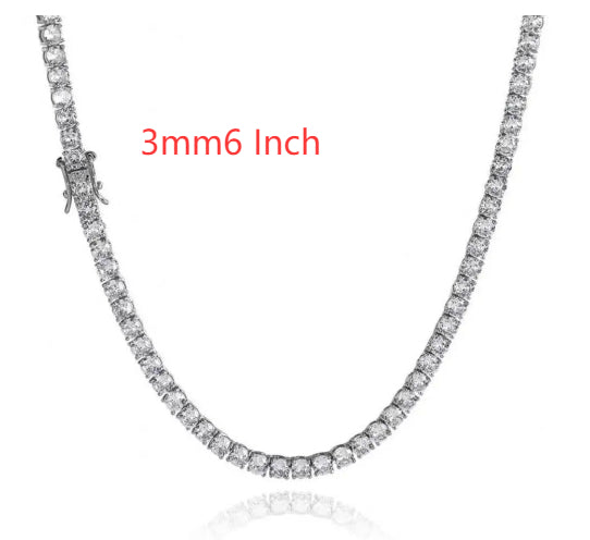 Tennis Chain 925 Silver CZ Stones 3mm 4mm 5mm Hip Hop Unisex