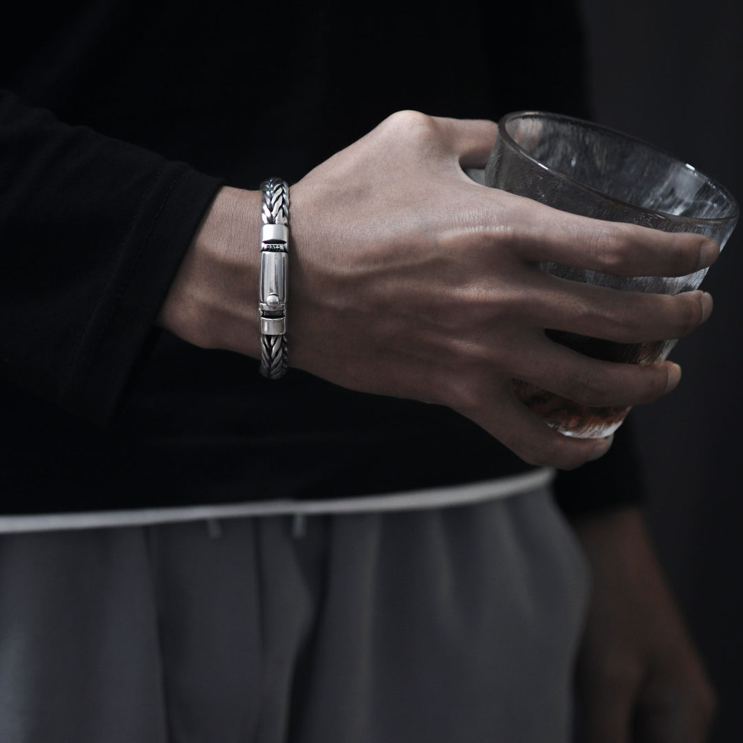 Heavy 925 Silver Woven Bracelet for Men with Lock | Banabella.