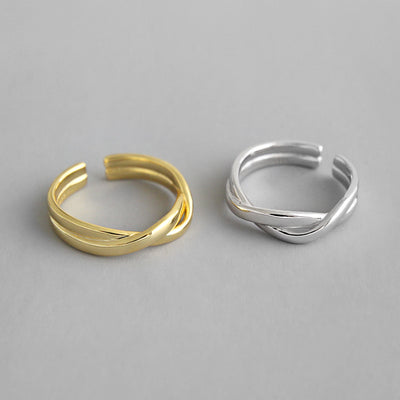 Ins Lines Cross Twisted 925 Sterling Silver Adjustable Ring