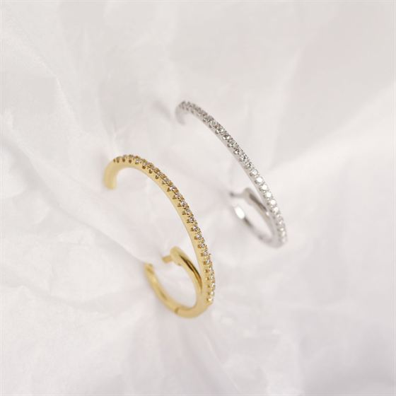 CZ C Shape 925 Sterling Silver Leverback Earrings.