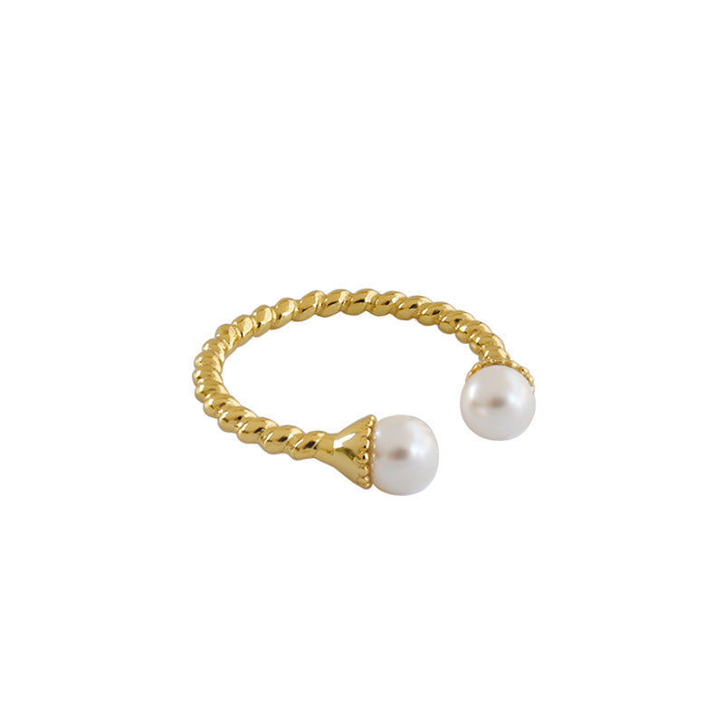 Holiday Twisted Two Shell Pearls 925 Sterling Silver Adjustable Ring