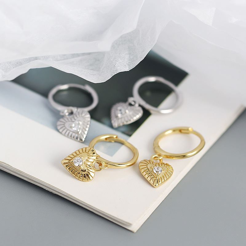 Women CZ Heart Love 925 Sterling Silver Hoop Earrings