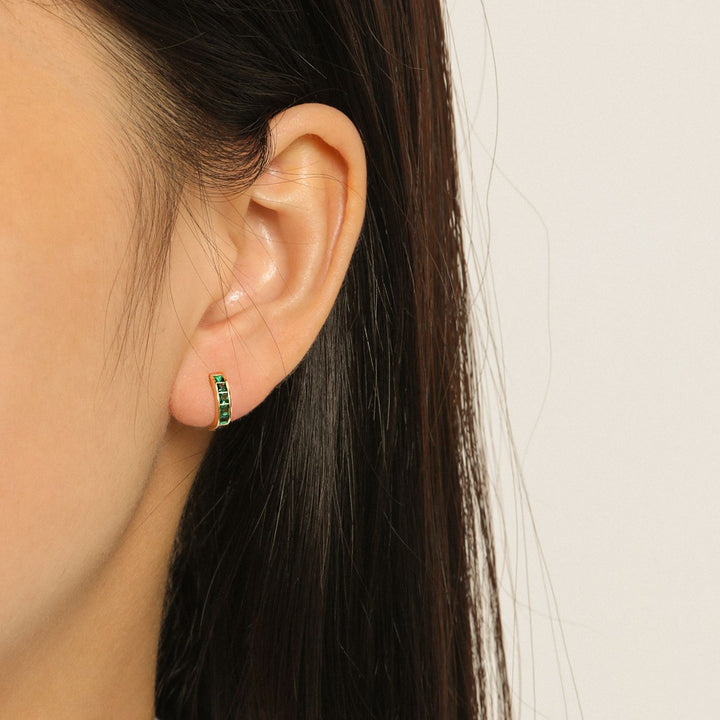 925 Silver Rainbow CZ Huggie Earrings - Small Colorful Hoop Earrings 10 Colors