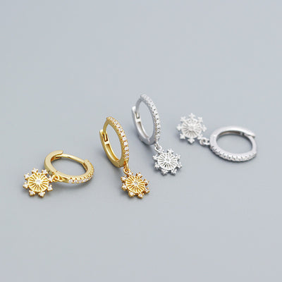 Eight Pointed Star CZ Geometry 925 Sterling Silver Hoop Earrings