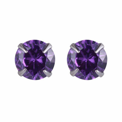Simple CZ White 925 Sterling Silver Round Studs Earrings