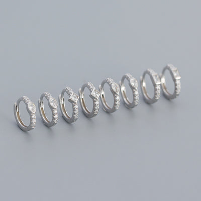 Geometry CZ Square Oval 925 Sterling Silver Huggie Hoop Earrings