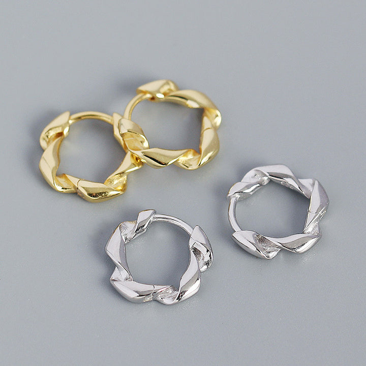 Holiday Twisted Circle 925 Sterling Silver Huggie Hoop Earrings