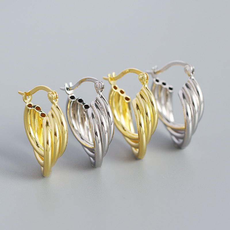 Classic Multi Layers Cross 925 Sterling Silver Hoop Earrings