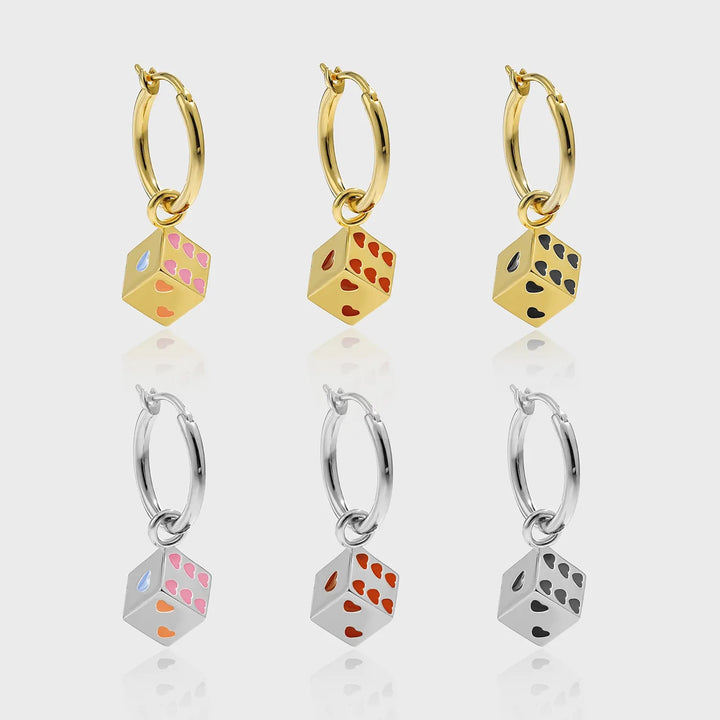 Women Fine Jewelry Trendy 925 Pure Silver Fashion Red Hearts Geometry Cubic Dice Dangling Earrings