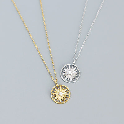 Holiday CZ Sunshine Awn Star 925 Sterling Silver Necklace