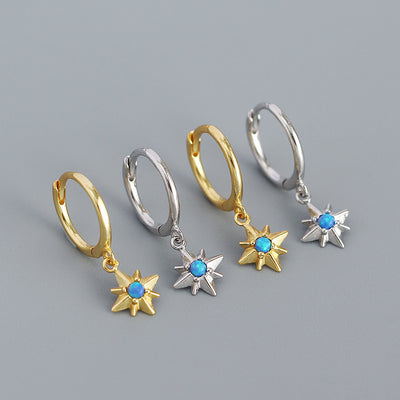 Graduation Created Opal Octagonal Star 925 Sterling Silver Hoop Earrings