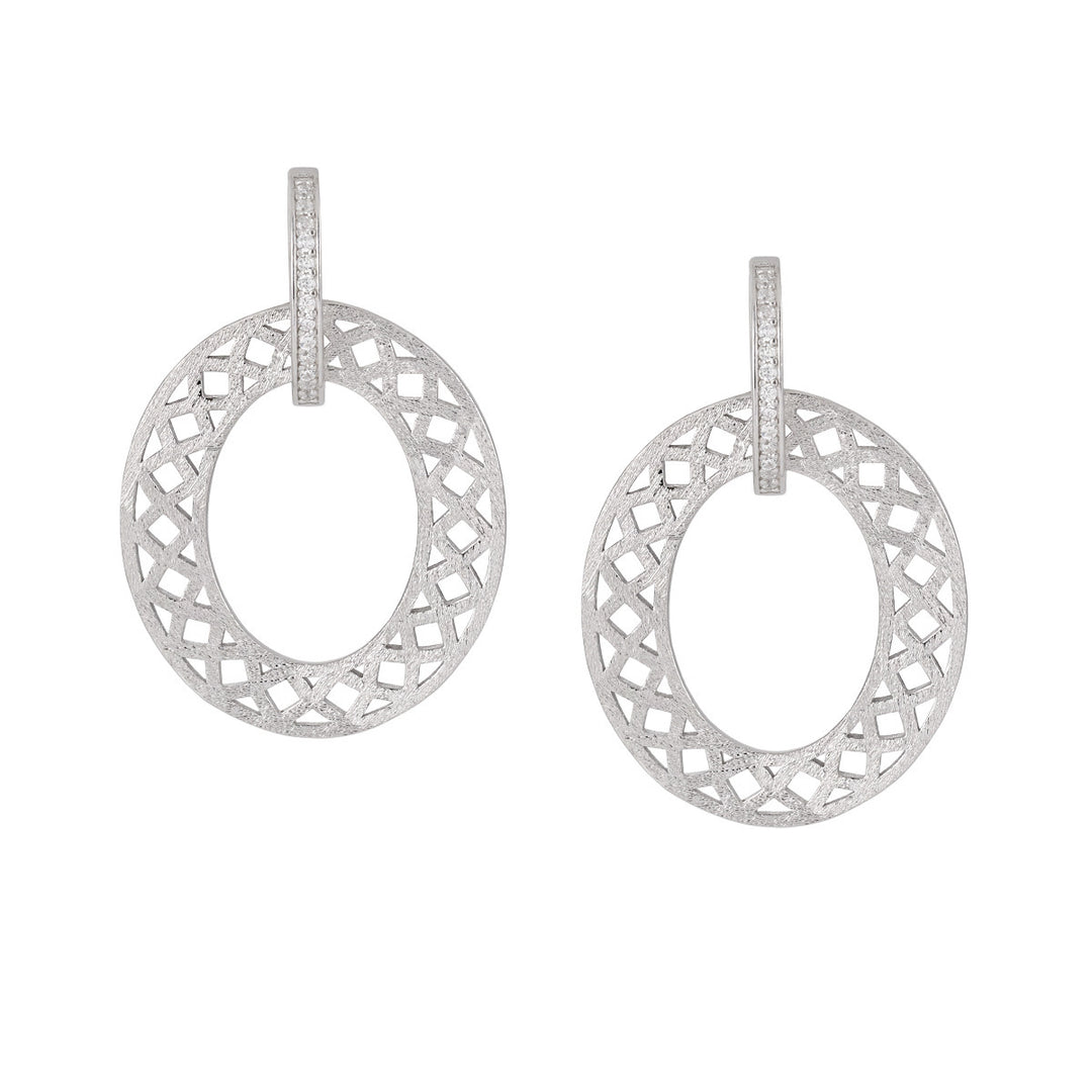 Party Geometry Frosted Hollow CZ Circle 925 Sterling Silver Dangling Earrings