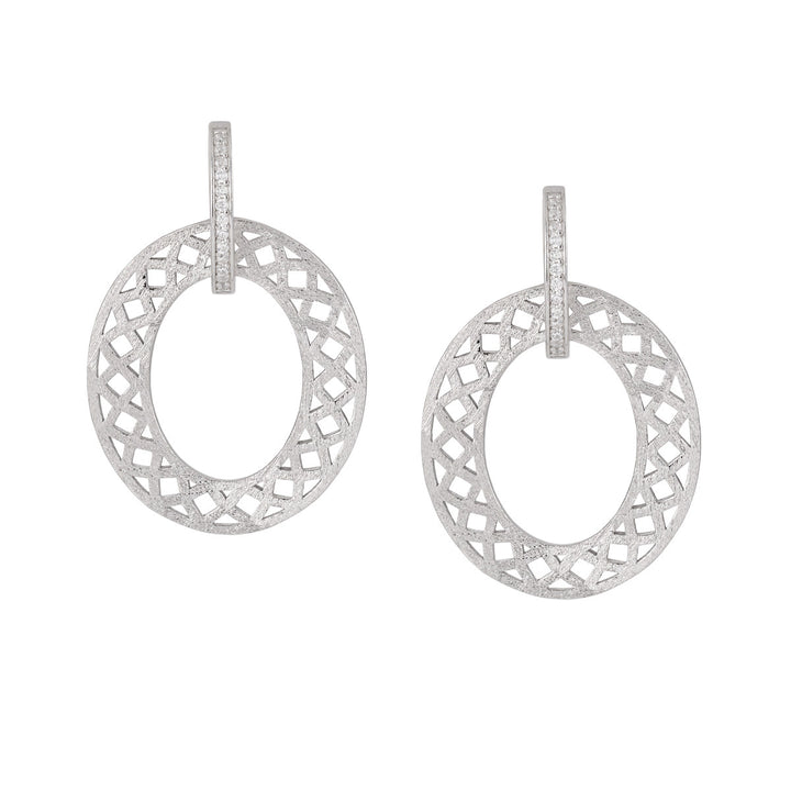 Party Geometry Frosted Hollow CZ Circle 925 Sterling Silver Dangling Earrings