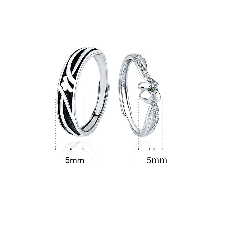 New Lucky Four Leaf Clover CZ 925 Sterling Silver Adjustable Promise Ring