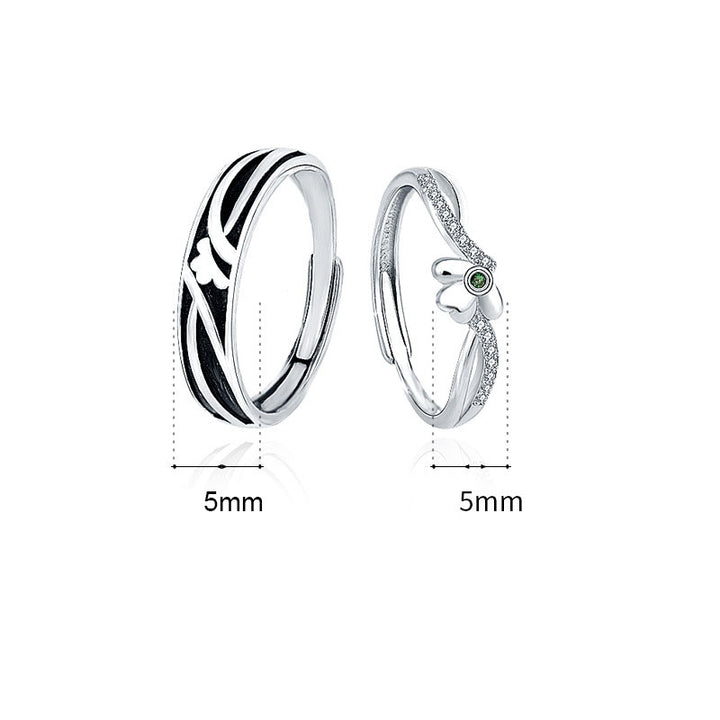 New Lucky Four Leaf Clover CZ 925 Sterling Silver Adjustable Promise Ring