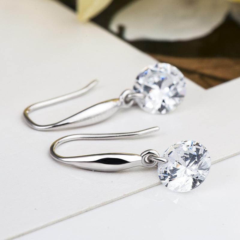 Elegant Round CZ Classic 925 Sterling Silver Dangling Earrings.