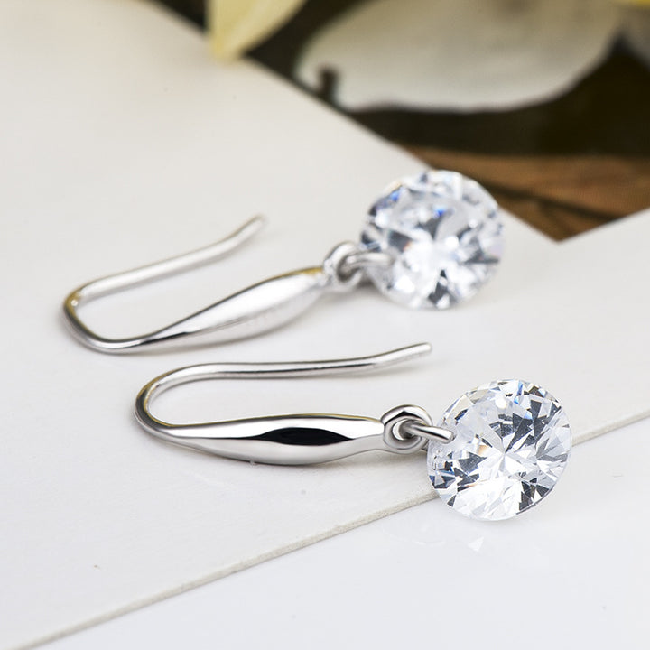 Elegant Round CZ Classic 925 Sterling Silver Dangling Earrings.