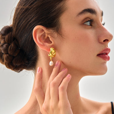 Women Daily Fashion Jewelry Trendy 999 Pure Silver Irregular Hollow Knots Lightweight Electroforming Chunky Huge Statement Earrings