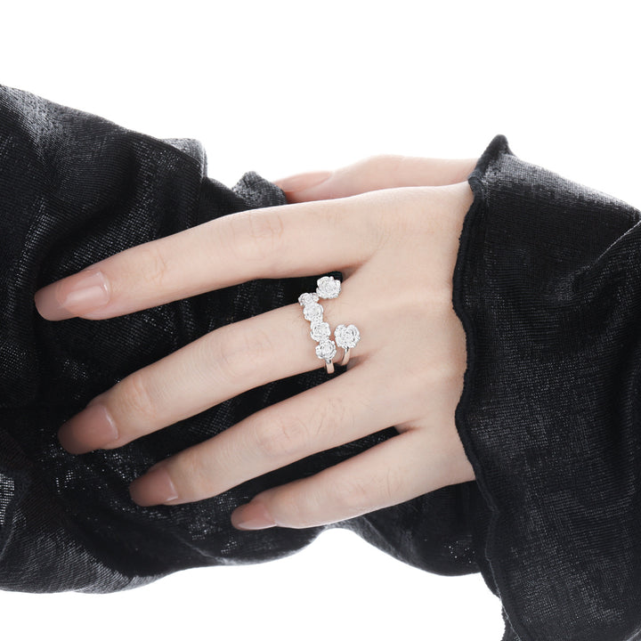 Women Beautiful Rose Flowers 925 Sterling Silver Adjustable Ring