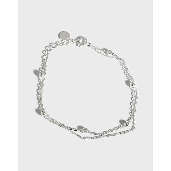 Double Layer Chain Bracelet 925 Silver - Minimalist Bead Bracelet for Women
