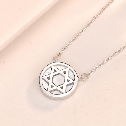 Party Black Natural Agate Mother of Shell Six Pointed Star 925 Sterling Silver Necklace