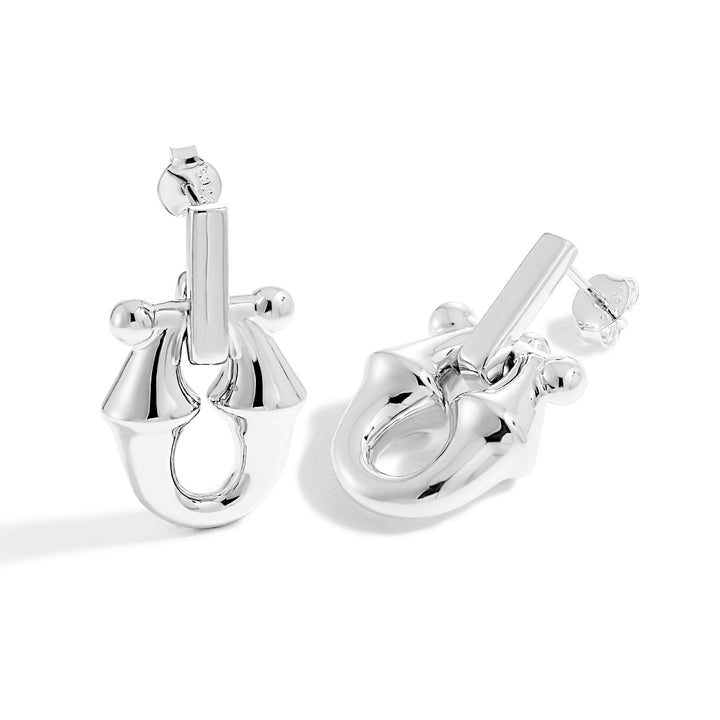 Stylish 999 Pure Silver Masculine Exclusive Geometry Electroforming Hollow Chunky Large Stud Earrings