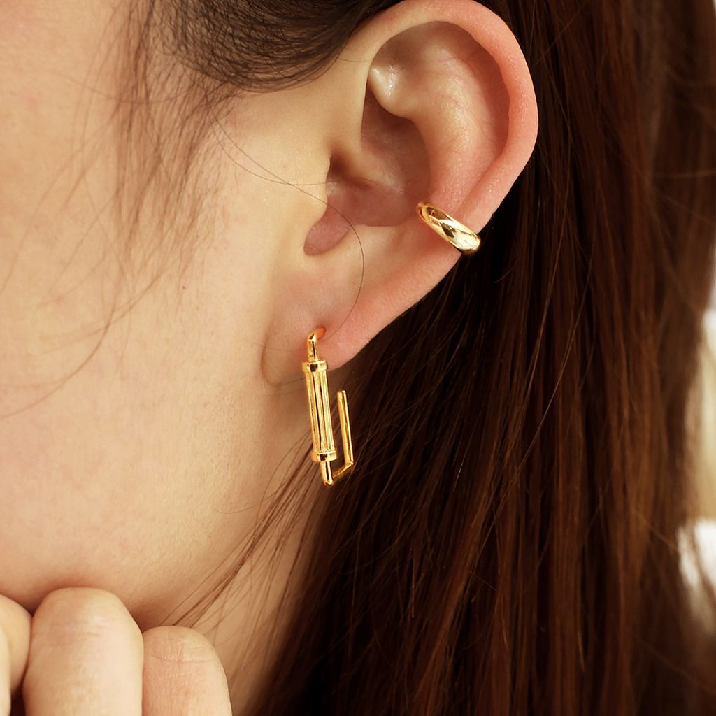 Modern Geometry Roman Architecture 925 Sterling Gold Dangling Earrings