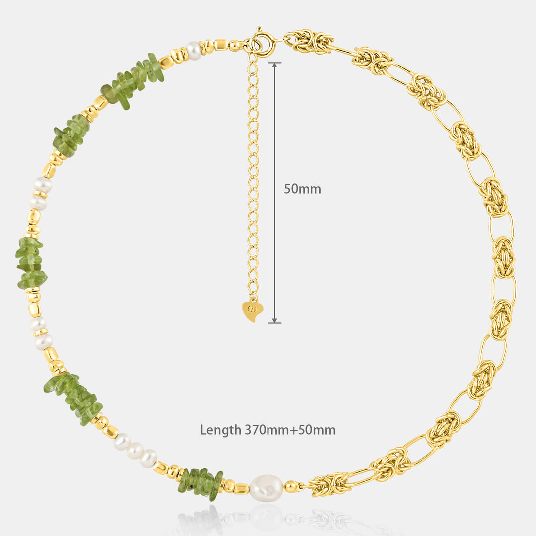 Natural Pearl Peridot Fashion Forward Sweet Patchwork 925 Sterling Silver Necklace