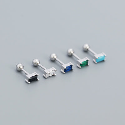 Geometry Mini CZ Rectangle Turquoise 925 Sterling Silver Stud Earrings