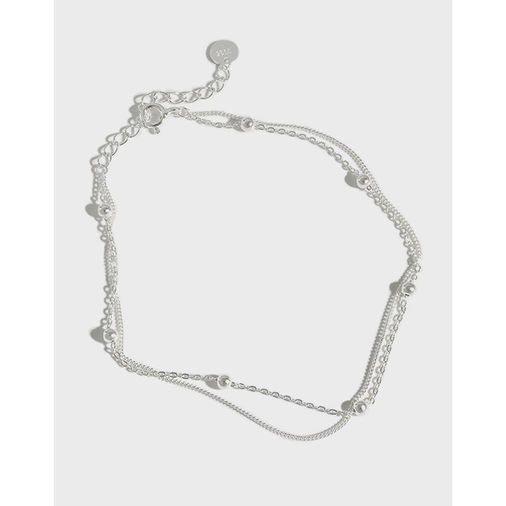 silver jewelry temperament, simple and versatile, with double layered bead chain S925 pure silver ankle chain decoration